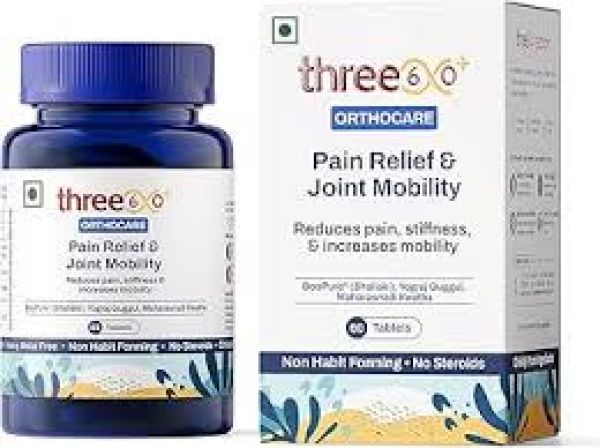 three60+ PAIN RELIEF & JOINT MOBILITY tablets | Reduces Joint Pain & Stiffness | Improves Flexibility | BosPure, Yograj Guggul, Maharasnadi Kwatha, Curcumin | Non-Habit Forming | 60 Tablets